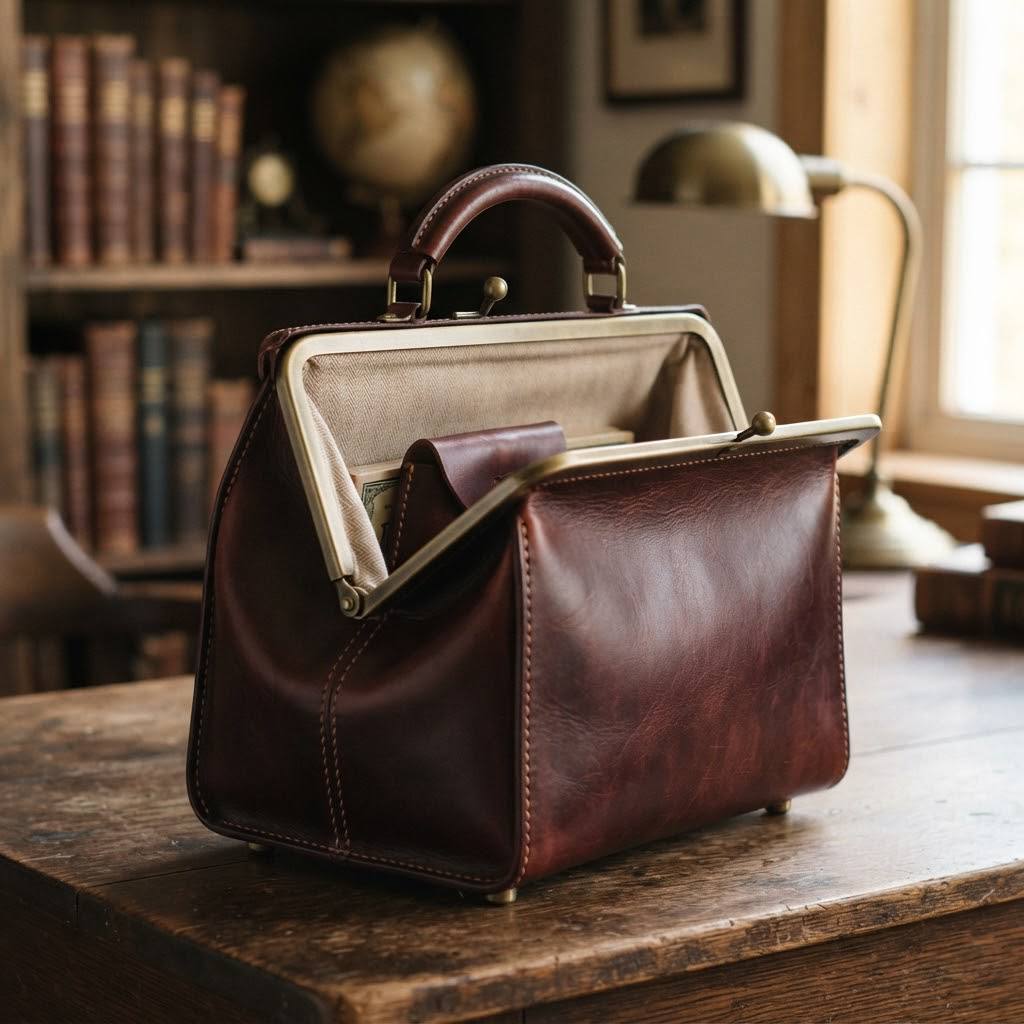 Compact Leather Gladstone Bag "Retro Doctor"